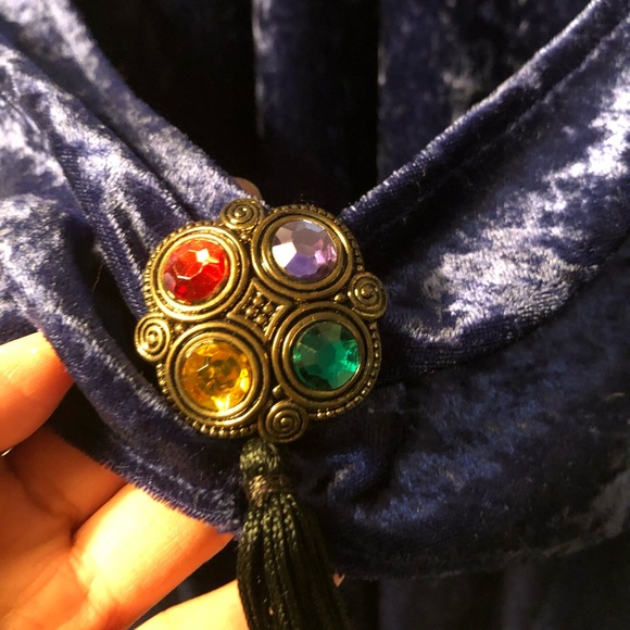 Vintage long sleeve blue velvet dress - Picture 2 of 4